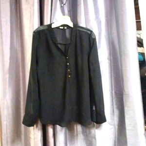 🙋A.N.A. sheer black blouse, button down front design S XL good condition